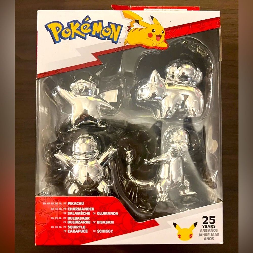 Pokemon 25th Anniversary Edition Silver Figurine Action Figure 4 pack